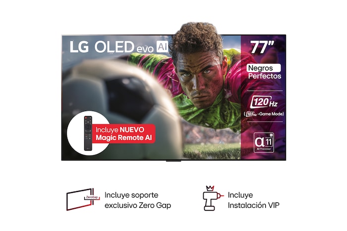 Vista de frente de la Smart TV LG OLED evo AI G5 4K. El emblema de OLED de ser el n.º 1 del mundo durante 12 años y el logo LG OLED evo AI 2025 aparecen en la pantalla.